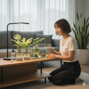 水槽で観葉植物